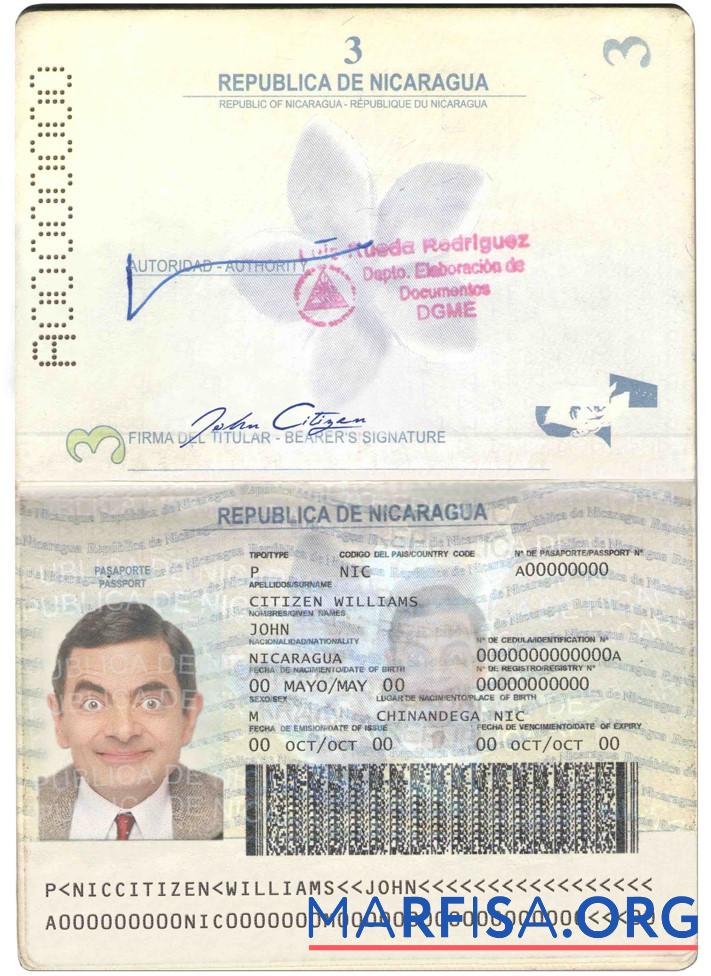 Printable Nicaragua passport template